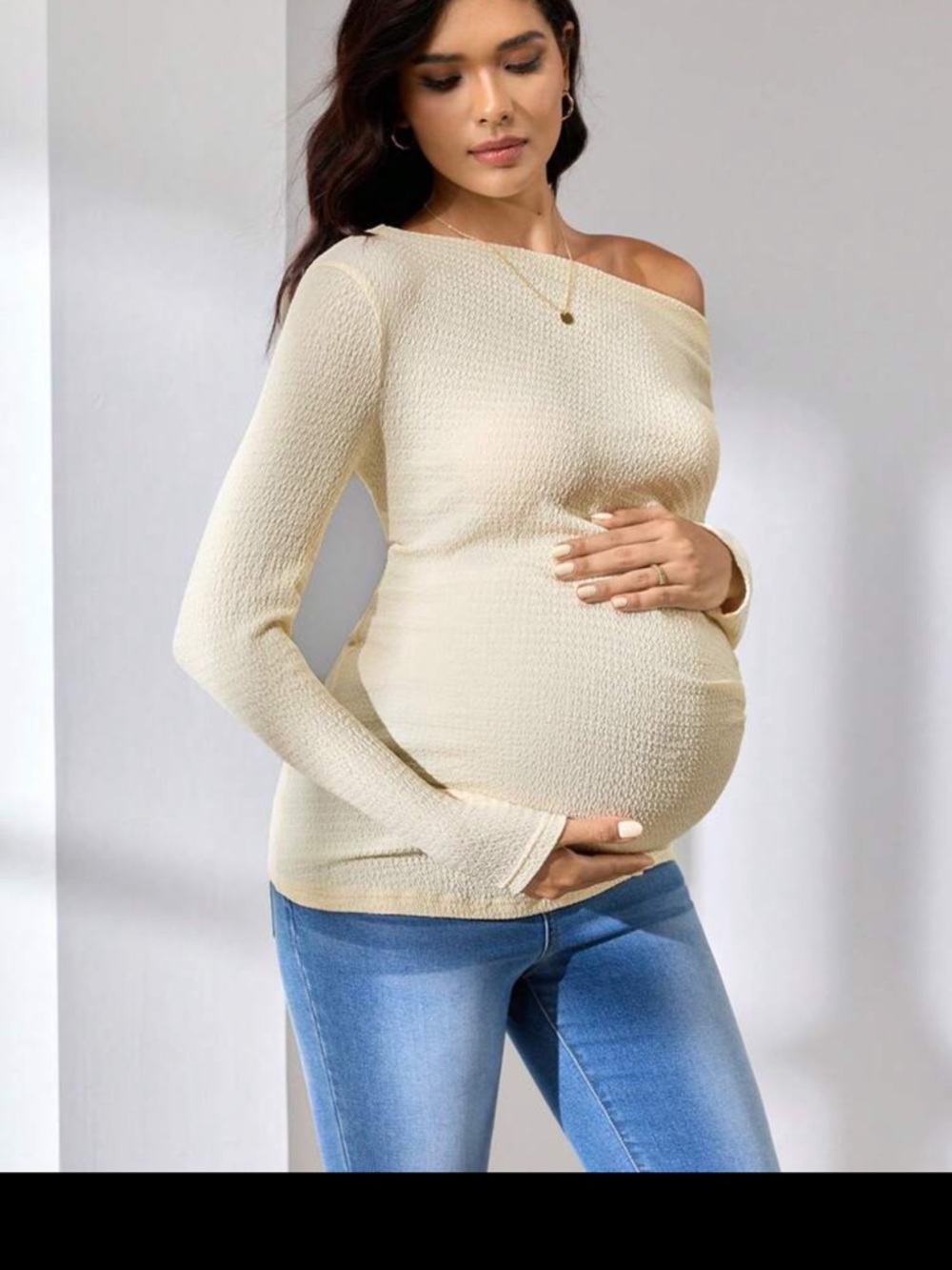 Cream One-Shoulder Maternity Top